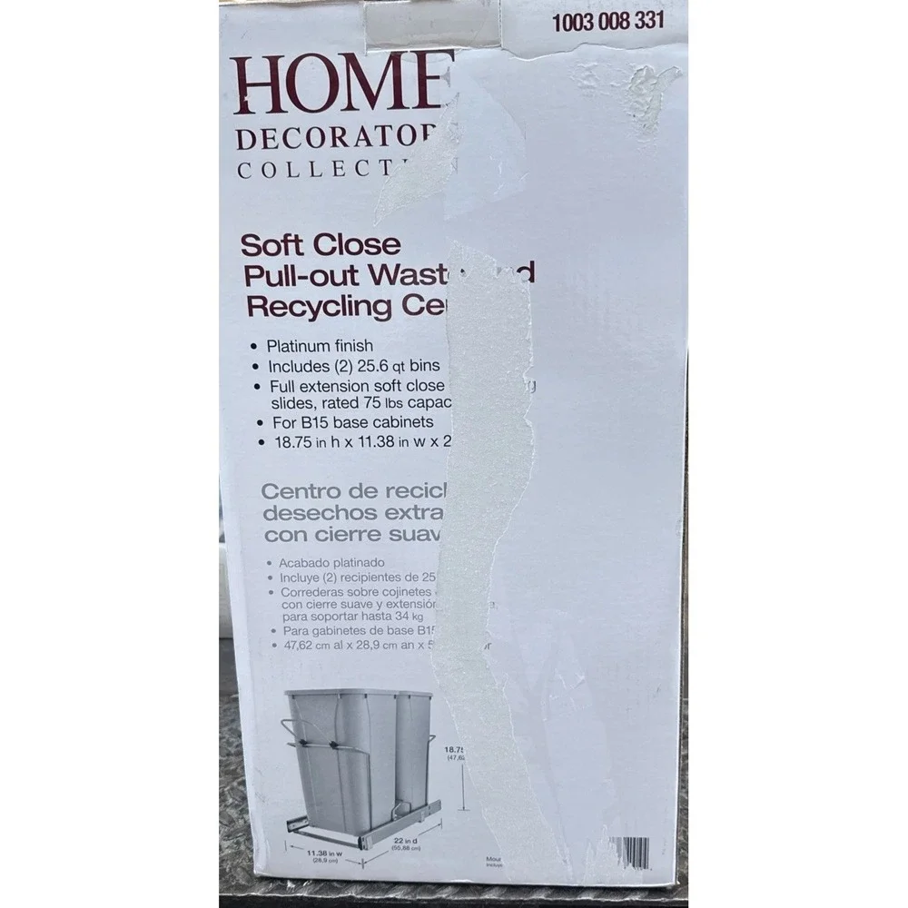 Home Decorators B15 Pull-out Waste and Recycling Center In Cabinet NEW
